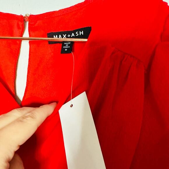 NWT Max + Ash Scarlet Red Smocked Waist Keyhole Back Midi Dress Size Medium - Picture 4 of 9